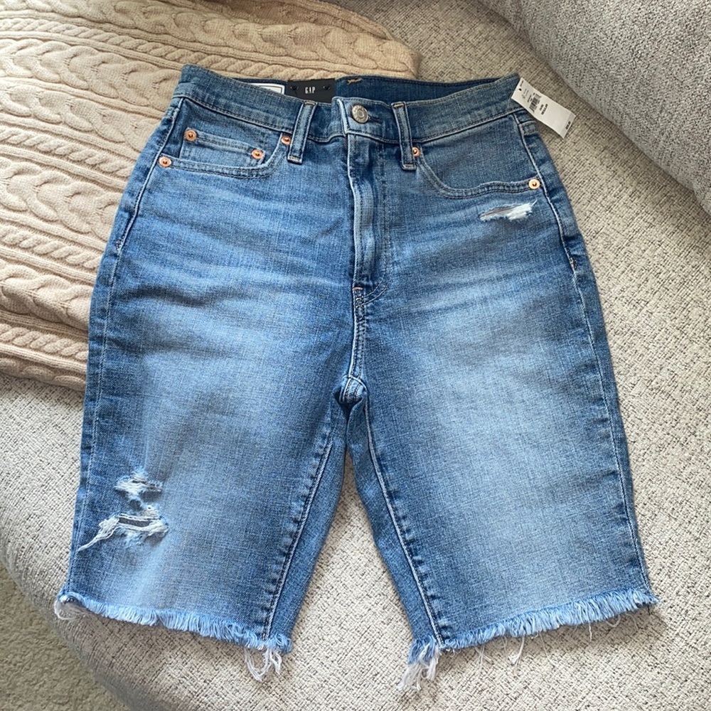GAP Blue Distressed Denim Bermudas